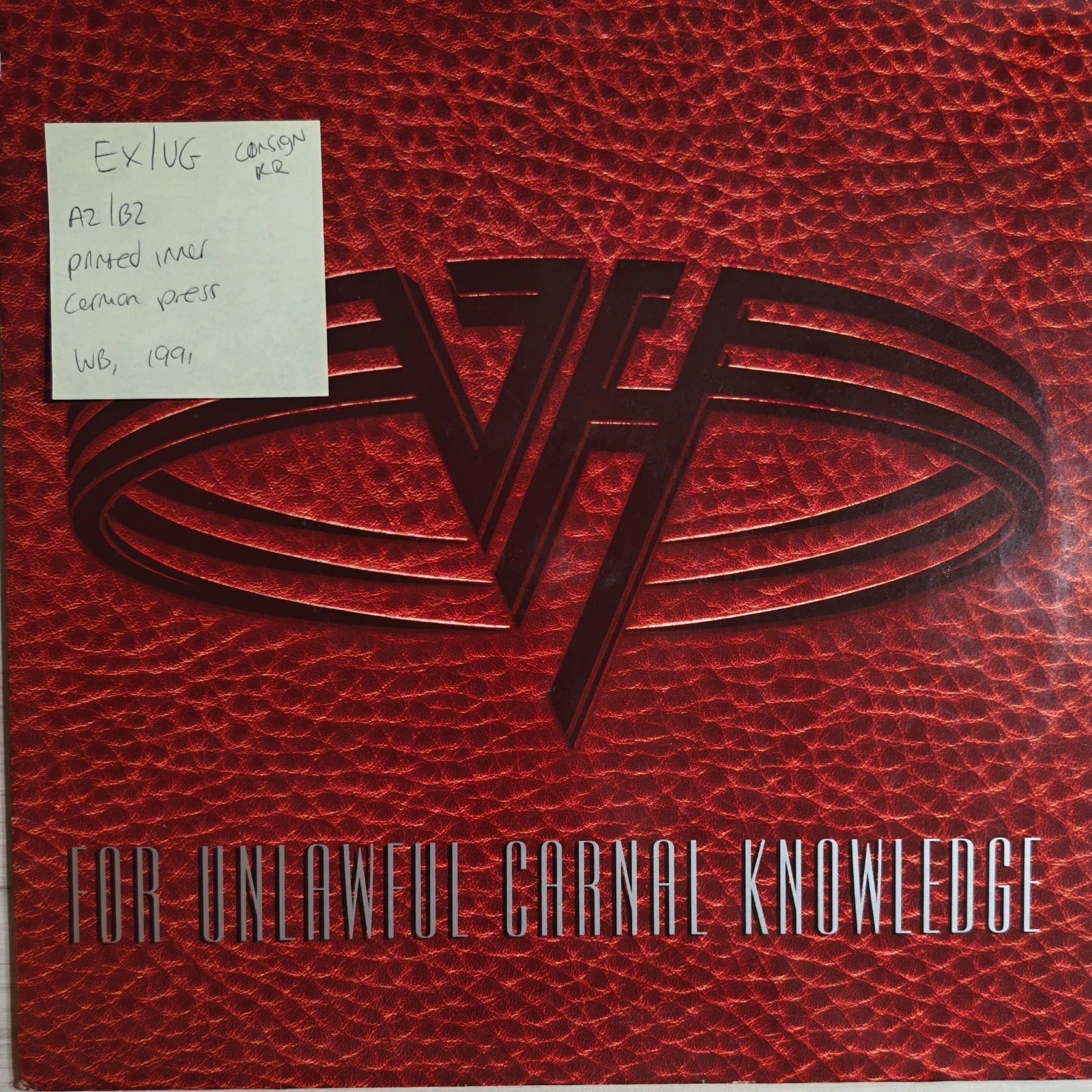 Van Halen For Unlawful Carnal Knowledge Vinyl Record LP EX/VG 7599-26594-1 1991 sleeve Van Halen For Unlawful Carnal Knowledge Vinyl Record LP EX/VG 7599-26594-1 1991 sleeve