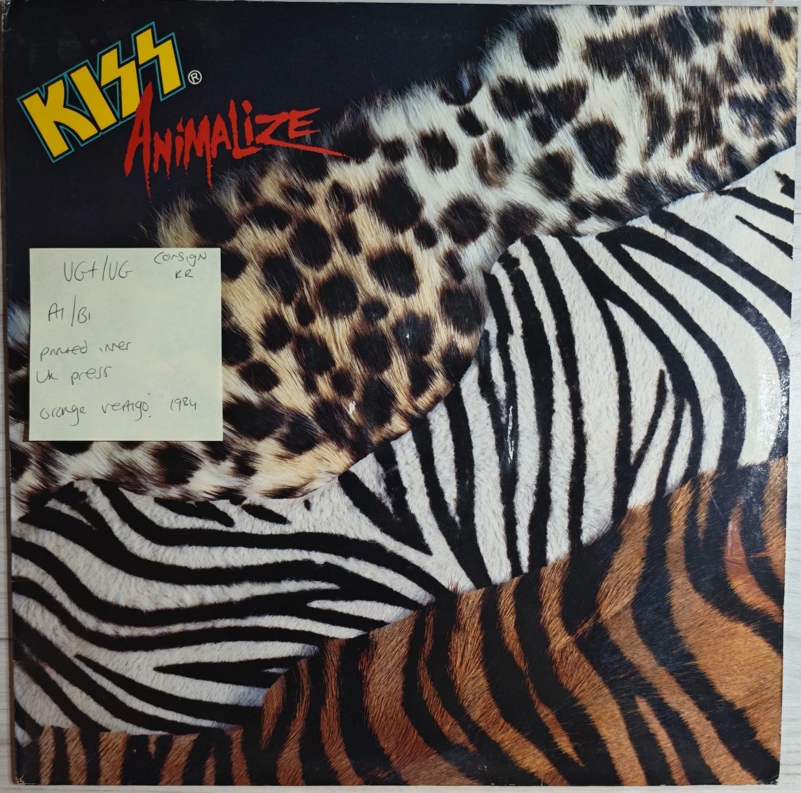 Kiss Animalize Vinyl Record LP VG+/VG VERL 18 1984 sleeve Kiss Animalize Vinyl Record LP VG+/VG VERL 18 1984 sleeve