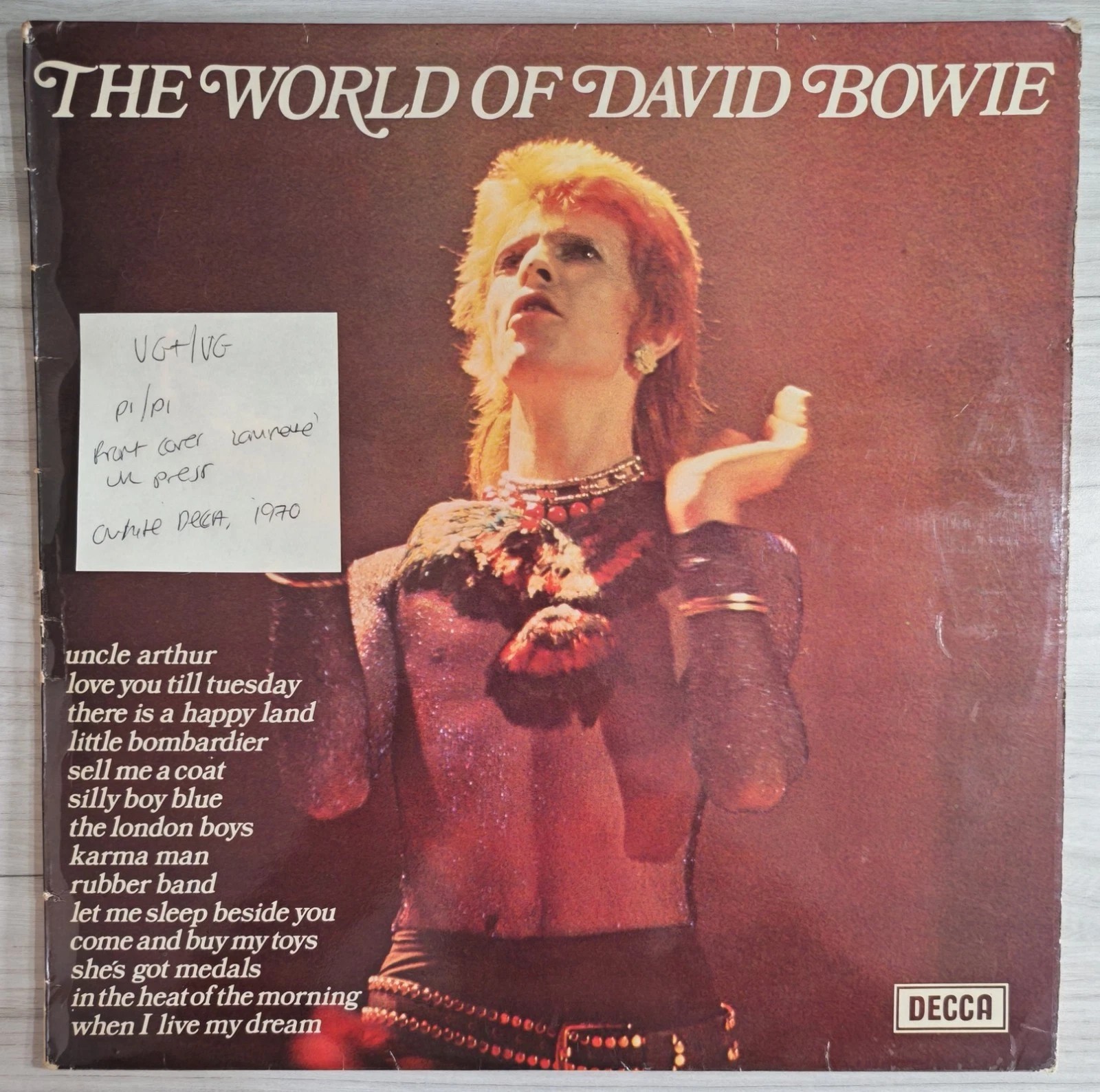 David Bowie The World Of David Bowie Vinyl Record LP VG+/VG SPA 58 1970 sleeve David Bowie The World Of David Bowie Vinyl Record LP VG+/VG SPA 58 1970 sleeve