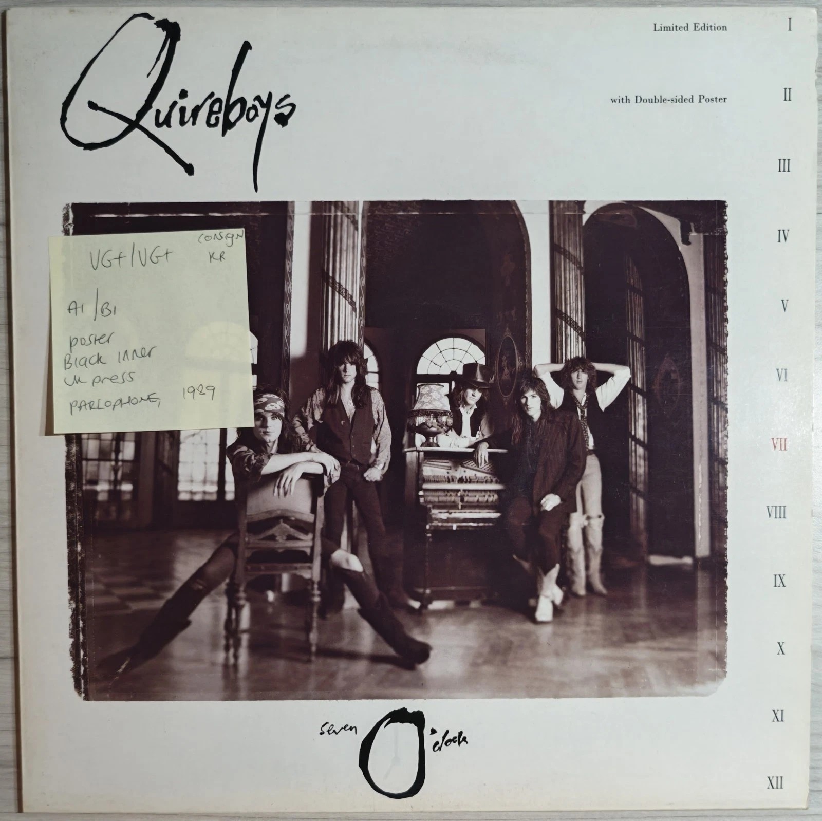 The Quireboys 7 O'Clock Vinyl Record 12" VG+/VG+ 12 RP 6230 1989 + Poster sleeve The Quireboys 7 O'Clock Vinyl Record 12" VG+/VG+ 12 RP 6230 1989 + Poster sleeve