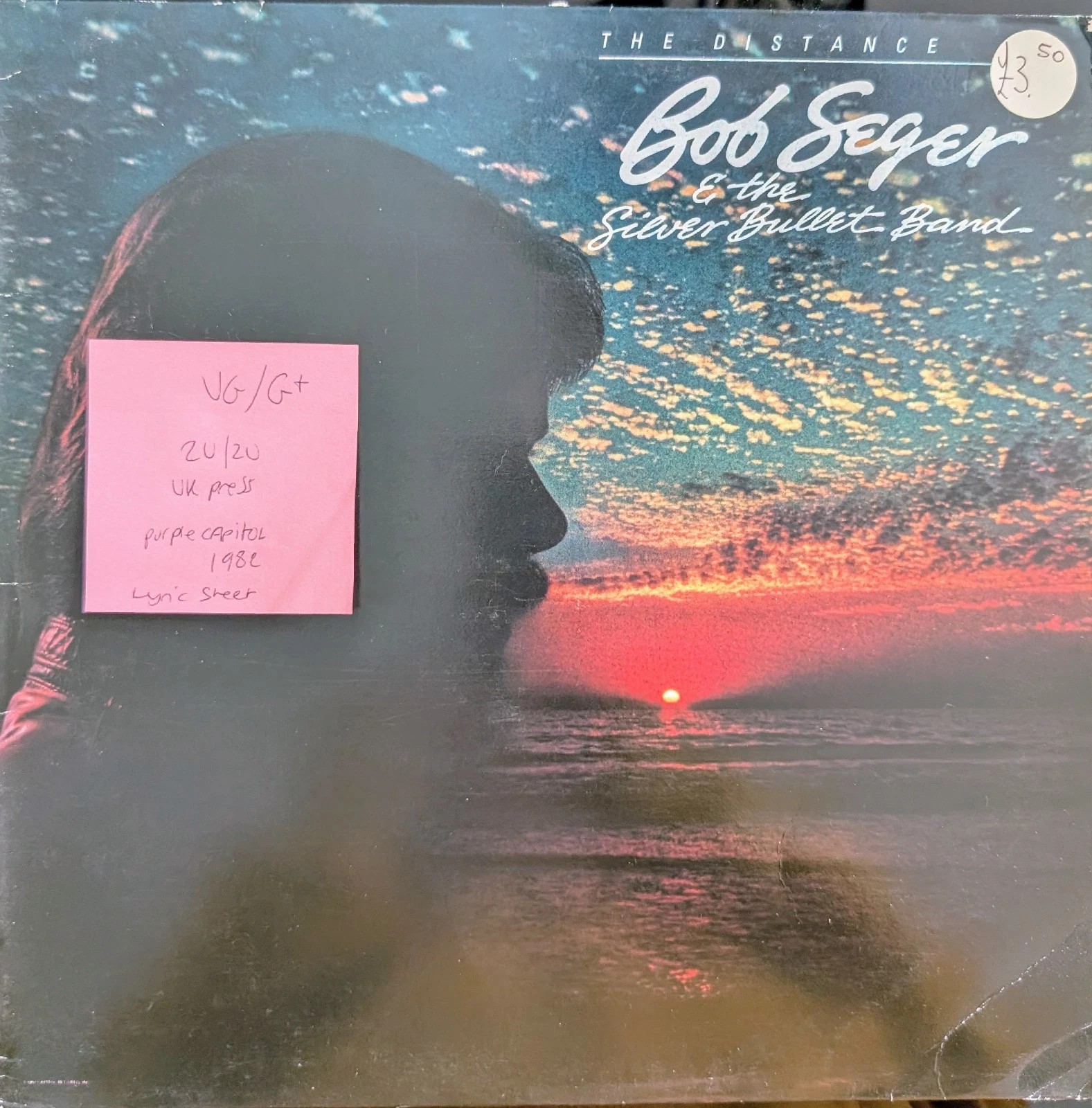 Bob Seger & The Silver Bullet Band The Distance Vinyl Record VG/G+ EST12254 1982 sleeve Bob Seger & The Silver Bullet Band The Distance Vinyl Record VG/G+ EST12254 1982 sleeve