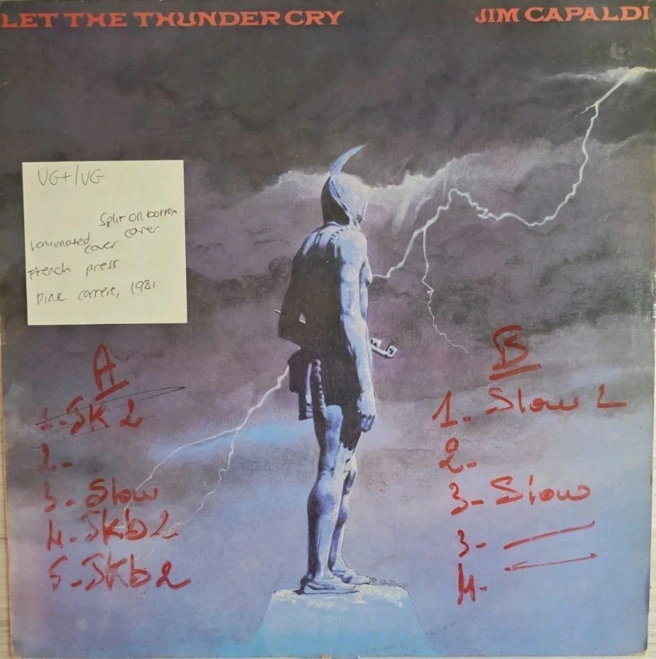 Jim Capaldi Let The Thunder Cry Vinyl Record LP VG+/VG CAL123 1981 sleeve Jim Capaldi Let The Thunder Cry Vinyl Record LP VG+/VG CAL123 1981 sleeve