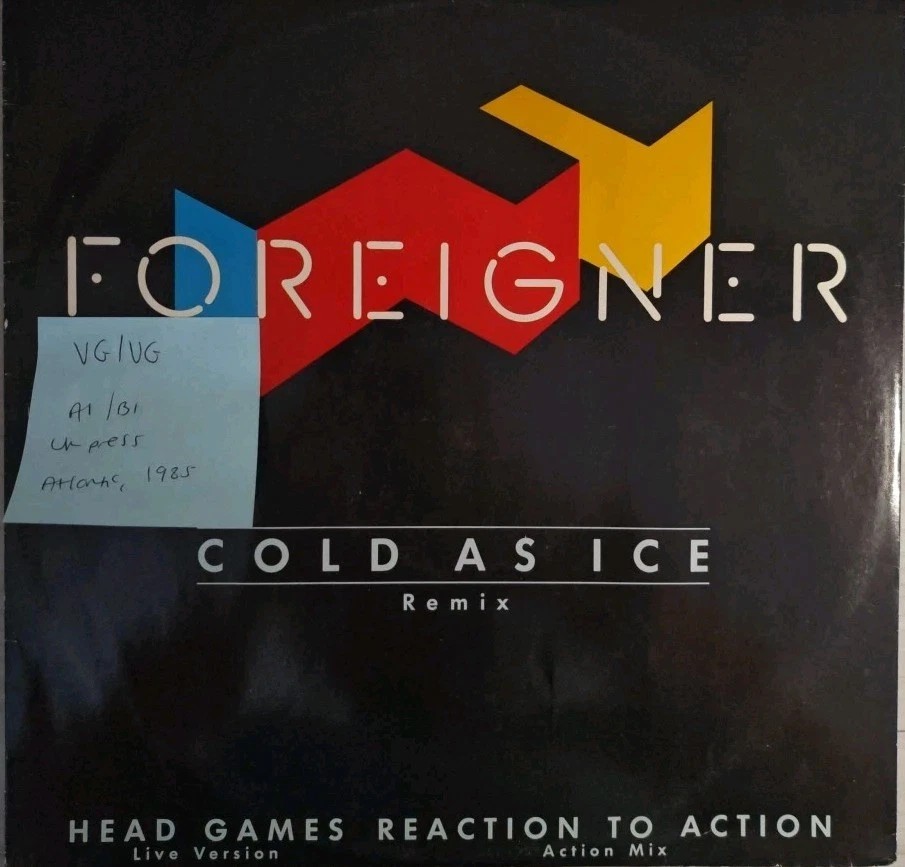 Foreigner Cold As Ice Vinyl Record 12" VG/VG A9539T 1985 sleeve Foreigner Cold As Ice Vinyl Record 12" VG/VG A9539T 1985 sleeve