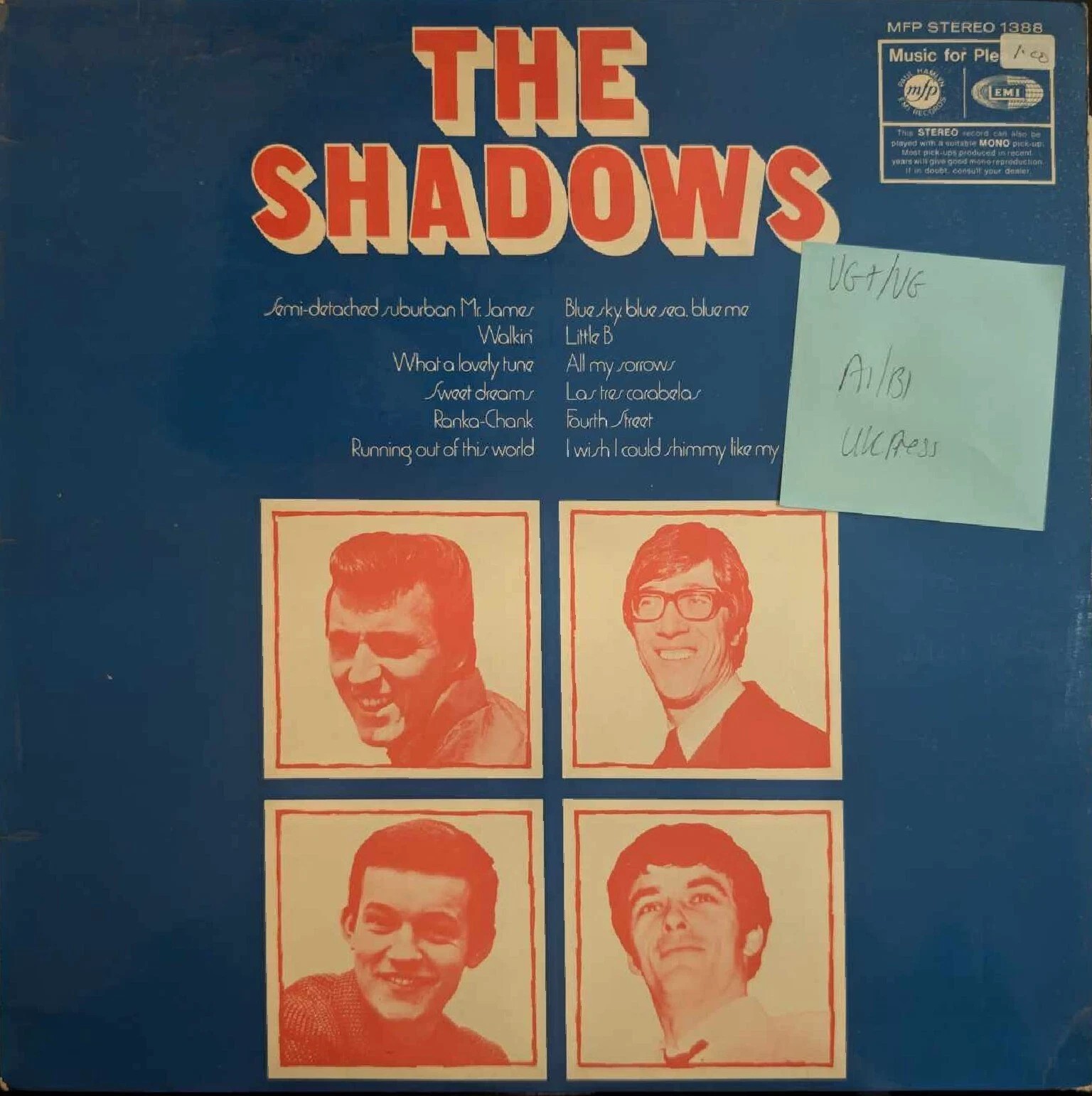The Shadows Self Titled Vinyl Record LP VG+/VG MFP 1388 1965 sleeve The Shadows Self Titled Vinyl Record LP VG+/VG MFP 1388 1965 sleeve