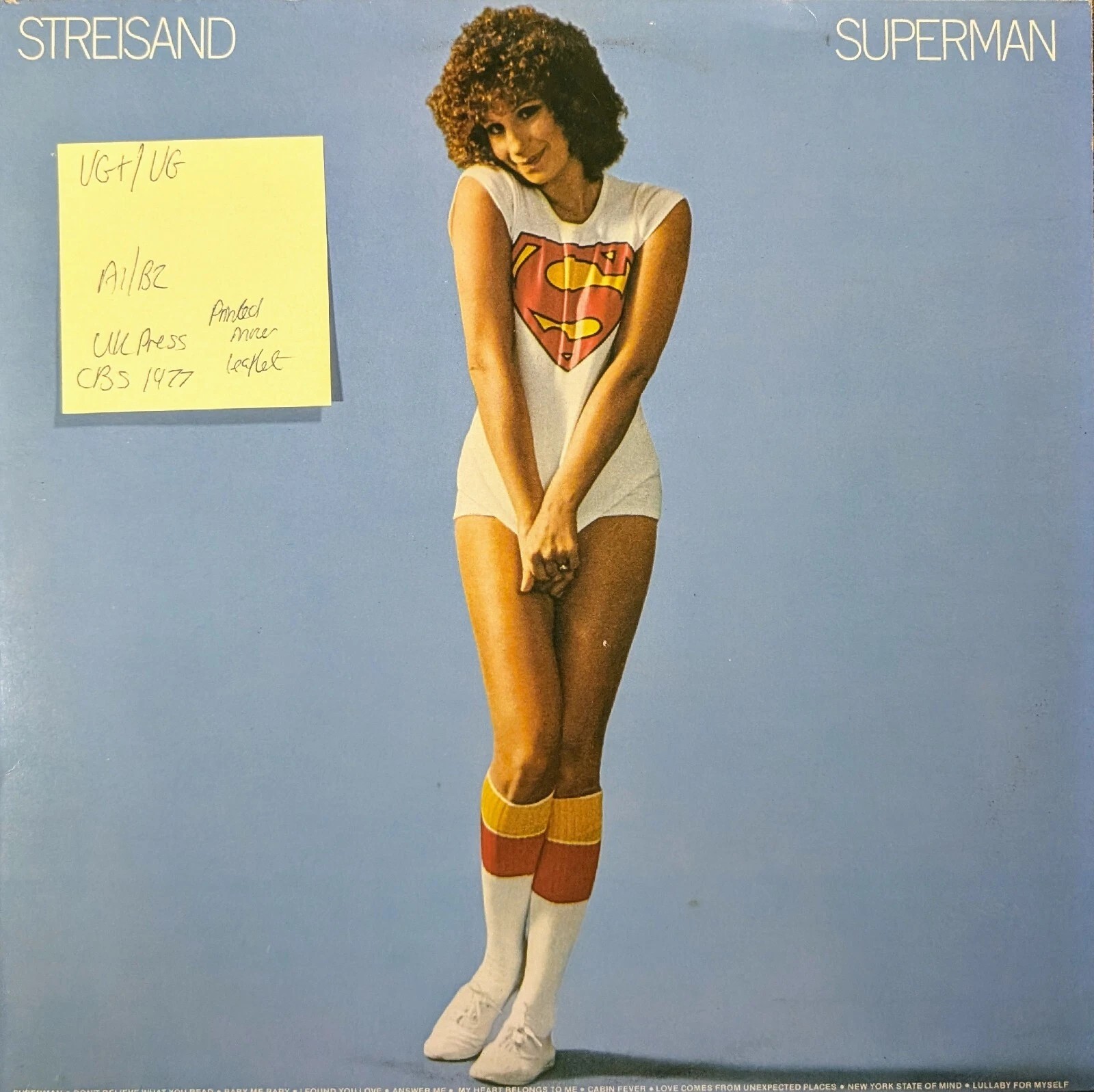 Barbra Streisand Superman Vinyl Record LP VG+/VG CBS 86030 1977 sleeve Barbra Streisand Superman Vinyl Record LP VG+/VG CBS 86030 1977 sleeve