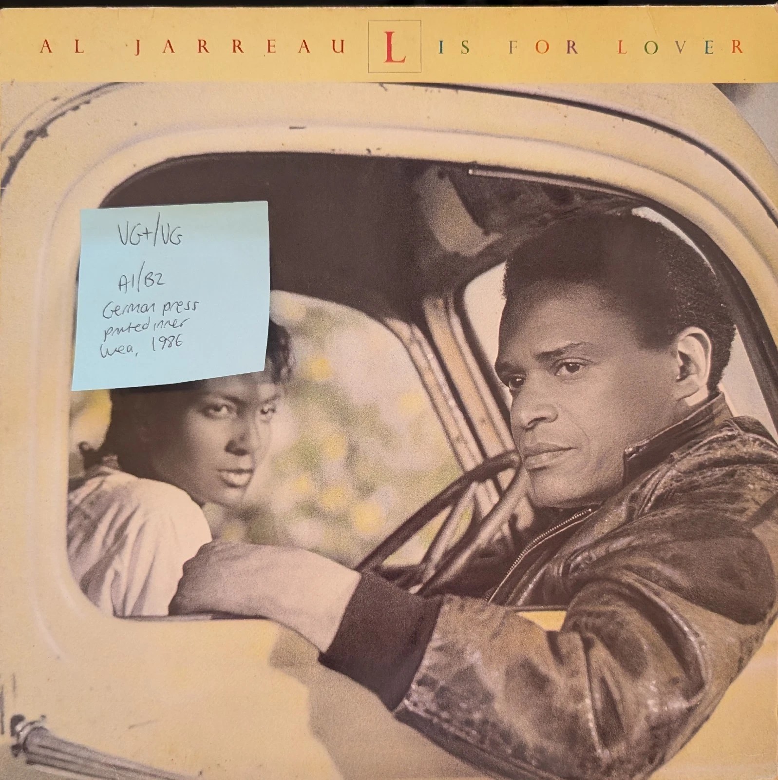 Al Jarreau L Is For Lover Vinyl Record VG+/VG WX93 1986 vinyl record sleeve Al Jarreau L Is For Lover Vinyl Record VG+/VG WX93 1986 vinyl record sleeve