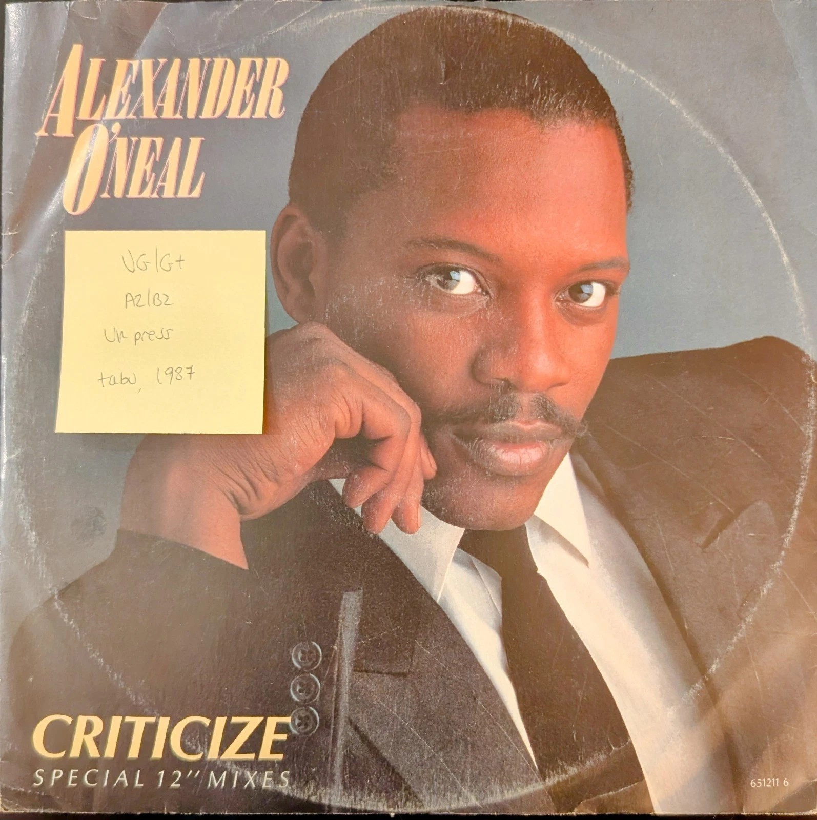 Alexander O'Neal Criticize Vinyl Record VG/G+ 651211 1987 sleeve Alexander O'Neal Criticize Vinyl Record VG/G+ 651211 1987 sleeve