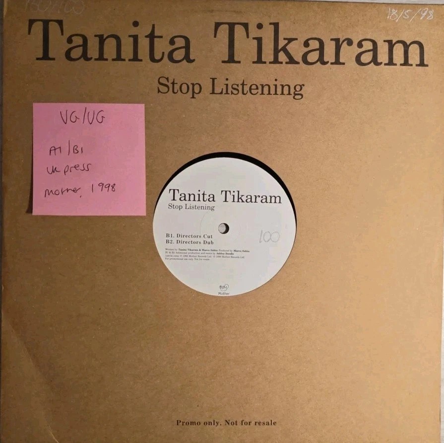 Tanita Tikaram Stop Listening Vinyl Record 12" VG/VG 12MUM102DJ 1998 sleeve Tanita Tikaram Stop Listening Vinyl Record 12" VG/VG 12MUM102DJ 1998 sleeve