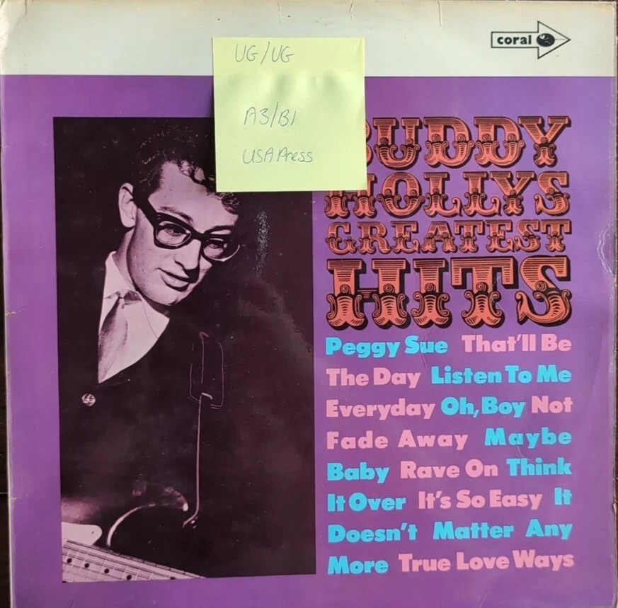 Buddy Holly's Greatest Hits Vinyl Record LP VG/VG CP8 1969 sleeve Buddy Holly's Greatest Hits Vinyl Record LP VG/VG CP8 1969 sleeve