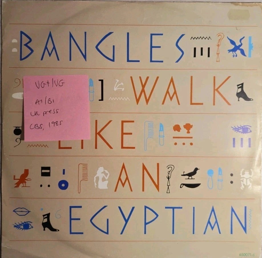 Bangles Walk Like An Egyptian Vinyl Record VG+/VG CBS 650071 6 1986 sleeve Bangles Walk Like An Egyptian Vinyl Record VG+/VG CBS 650071 6 1986 sleeve