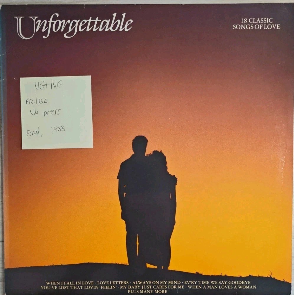Various Unforgettable 18 Classic Love Songs Vinyl Record LP VG+/VG EMTV44 1988 sleeve Various Unforgettable 18 Classic Love Songs Vinyl Record LP VG+/VG EMTV44 1988 sleeve