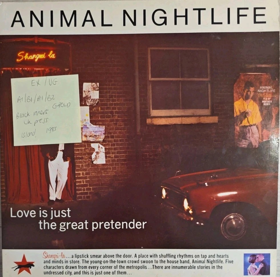 Animal Nightlife Love Is Just The Great Pretender Vinyl Record EX/VG AN1 1985 sleeve Animal Nightlife Love Is Just The Great Pretender Vinyl Record EX/VG AN1 1985 sleeve