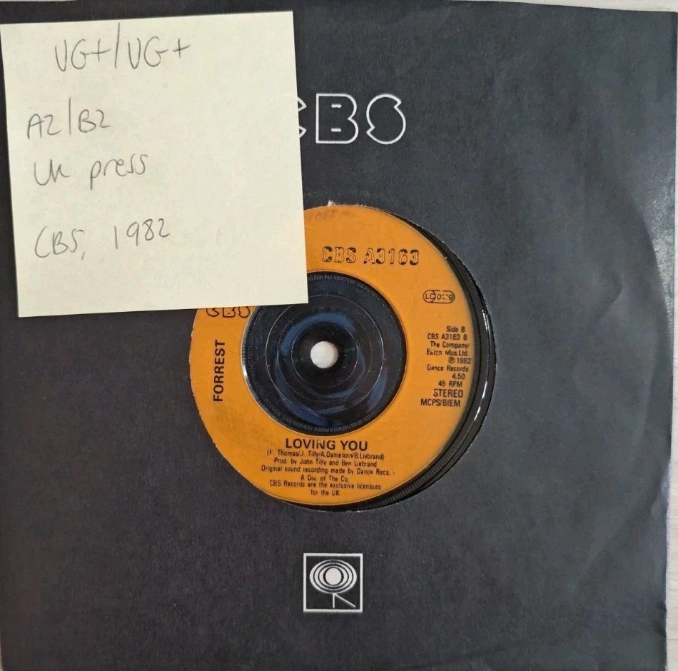 Forrest Loving You Vinyl Record 7" VG+/VG+ CBSA3163 1982 sleeve Forrest Loving You Vinyl Record 7" VG+/VG+ CBSA3163 1982 sleeve