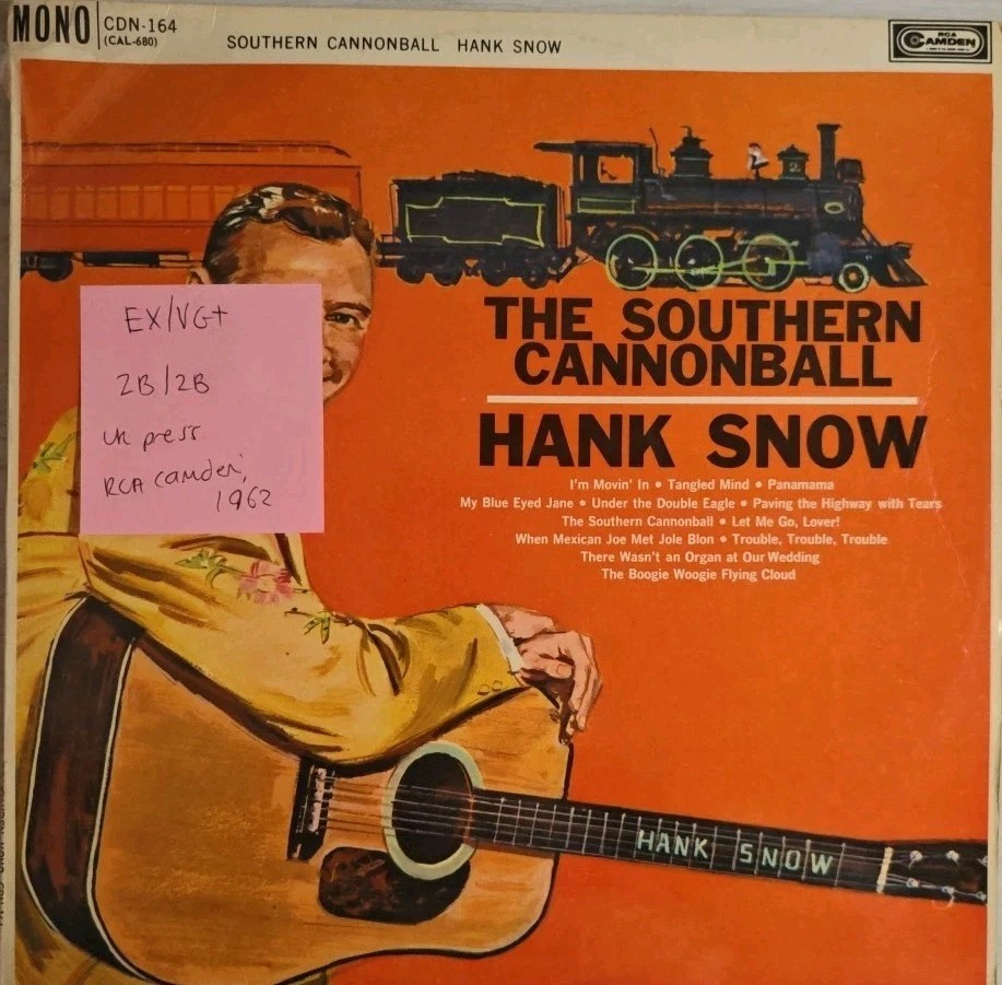 Hank Snow The Southern Cannonball Vinyl Record LP EX/VG+ CDN 164 1962 sleeve Hank Snow The Southern Cannonball Vinyl Record LP EX/VG+ CDN 164 1962 sleeve