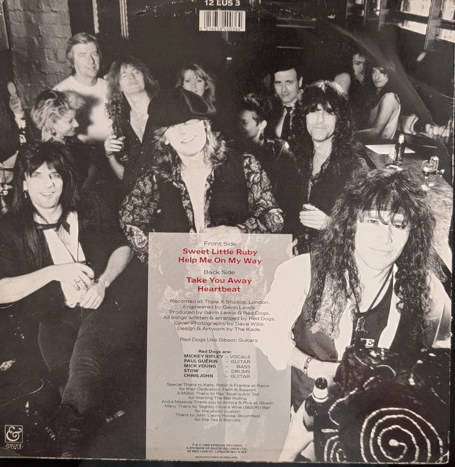 Red Dogs Sweet Little Ruby Vinyl Record 12" VG/VG 12 LUS 3 1989 sleeve Red Dogs Sweet Little Ruby Vinyl Record 12" VG/VG 12 LUS 3 1989 sleeve
