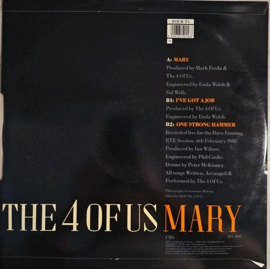 The 4 Of Us Mary Vinyl Record 12" VG+/VG FOURT3 1989 sleeve The 4 Of Us Mary Vinyl Record 12" VG+/VG FOURT3 1989 sleeve