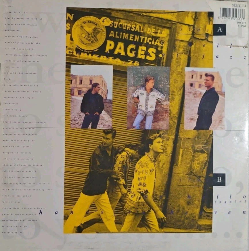 Breathe Say Hello Vinyl Record 12" VG/G+ SRNT 131 1990 sleeve Breathe Say Hello Vinyl Record 12" VG/G+ SRNT 131 1990 sleeve