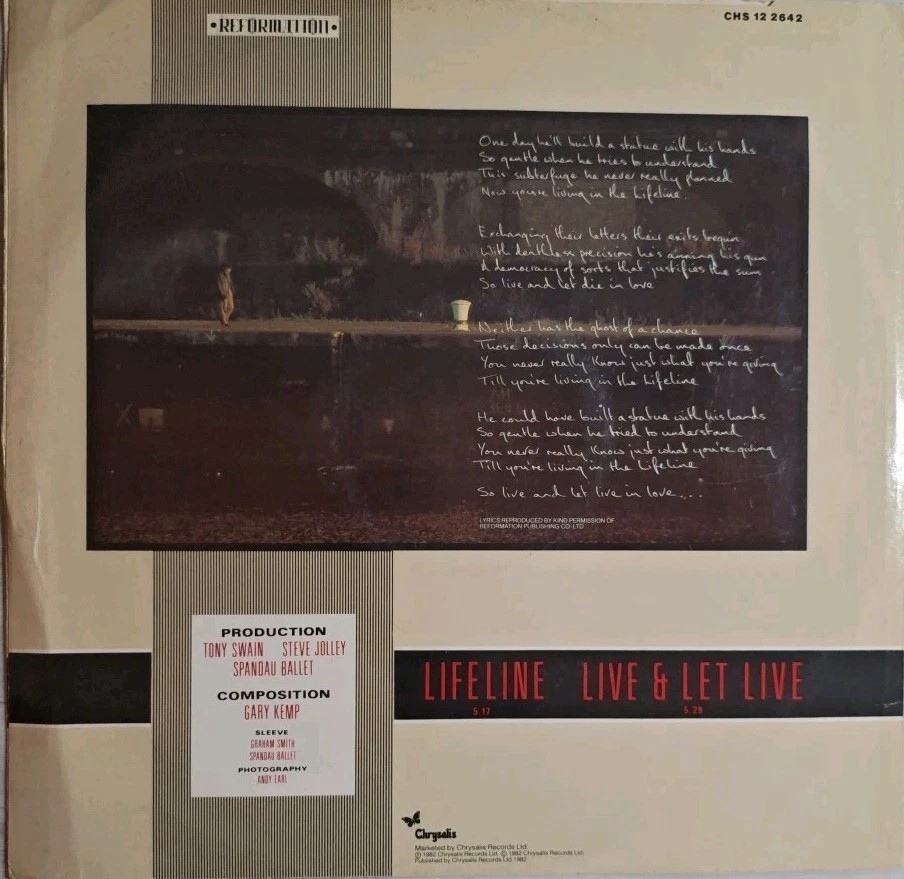 Spandau Ballet Lifeline Vinyl Record 12" VG/VG CHS122642 1982 sleeve Spandau Ballet Lifeline Vinyl Record 12" VG/VG CHS122642 1982 sleeve