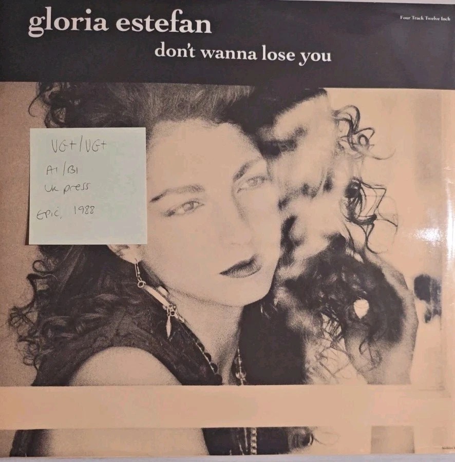 Gloria Estefan Don't Wanna Lose You Vinyl Record 12" VG+/VG+ 655054 1988 sleeve Gloria Estefan Don't Wanna Lose You Vinyl Record 12" VG+/VG+ 655054 1988 sleeve