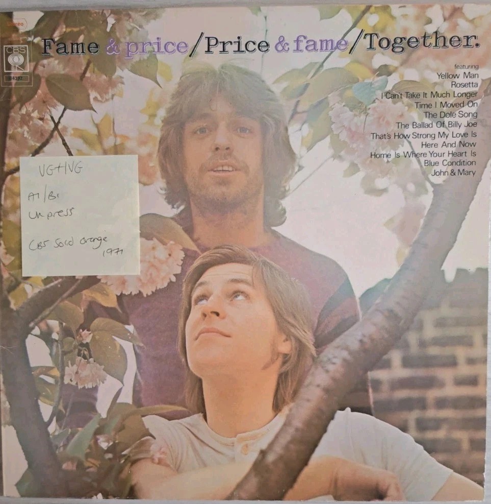 Fame & Price Together Vinyl Record VG+/VG CBS64392 1971 sleeve Fame & Price Together Vinyl Record VG+/VG CBS64392 1971 sleeve