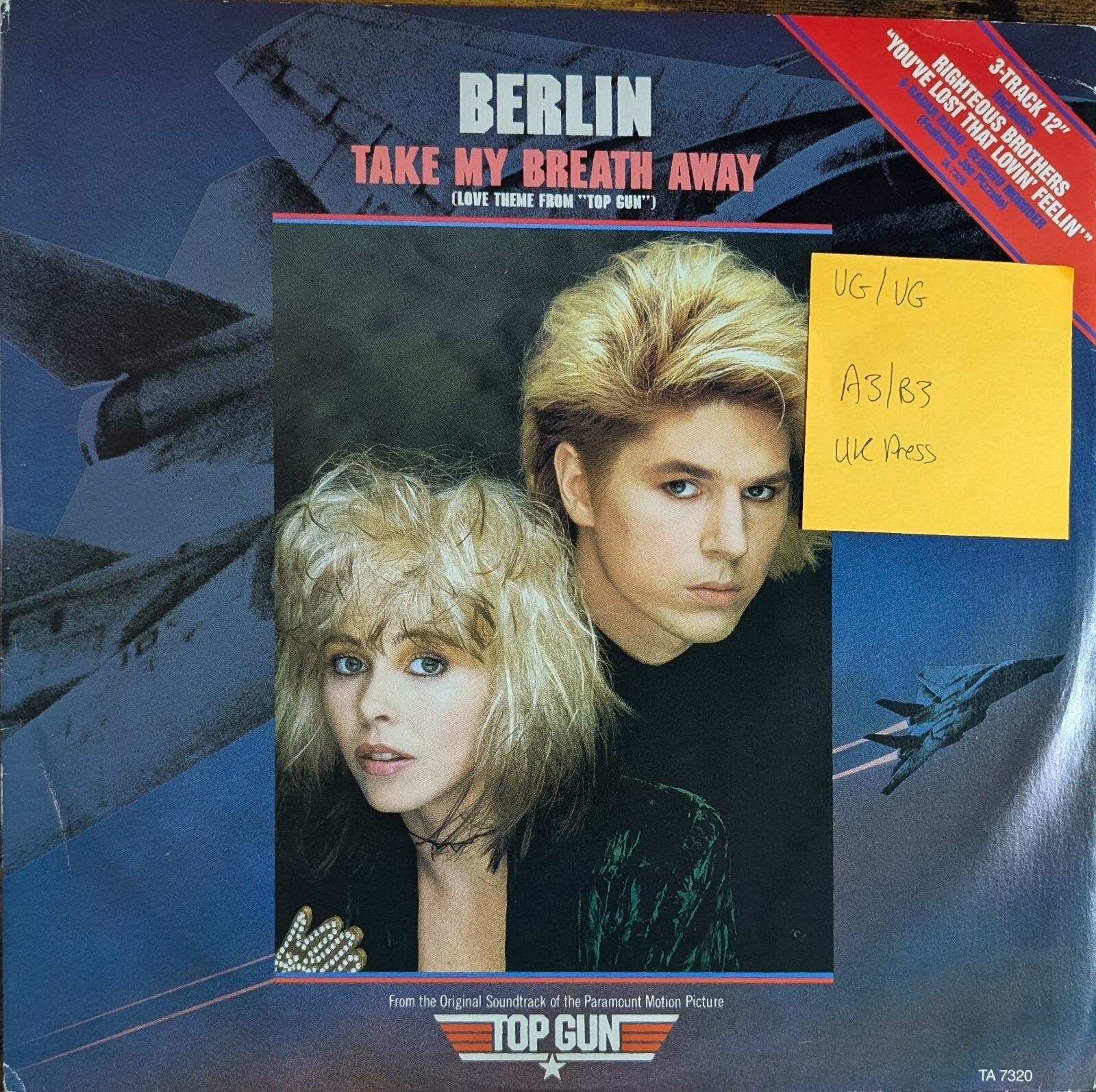 Berlin Take My Breath Away Vinyl Record 12" VG/VG TA7320 1986 sleeve Berlin Take My Breath Away Vinyl Record 12" VG/VG TA7320 1986 sleeve