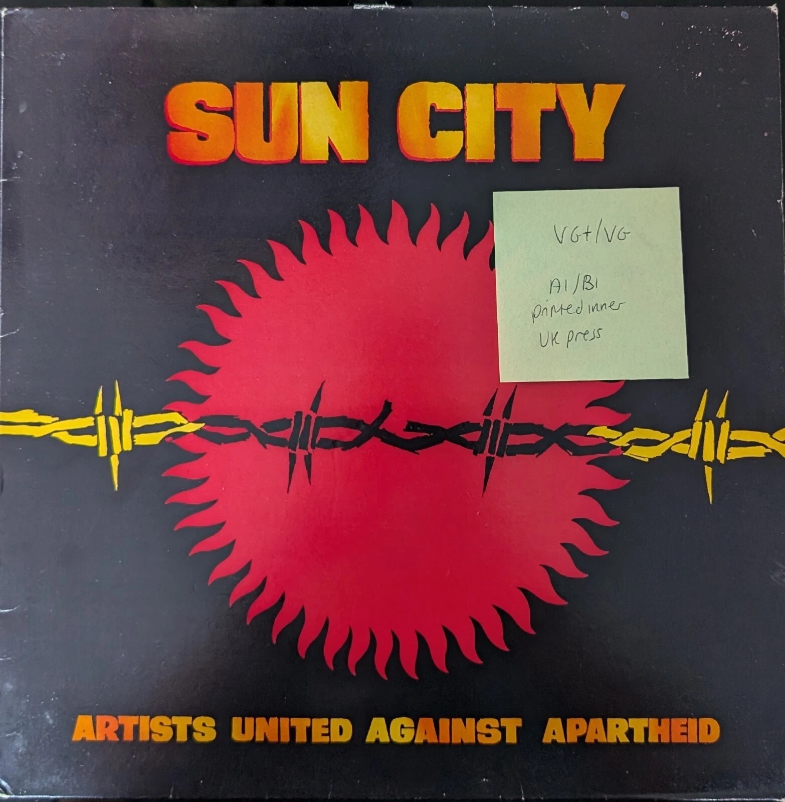 Sun City Artists United Against Apartheid Vinyl Record VG+/VG MTL 1001 1985 1st sleeve Sun City Artists United Against Apartheid Vinyl Record VG+/VG MTL 1001 1985 1st sleeve