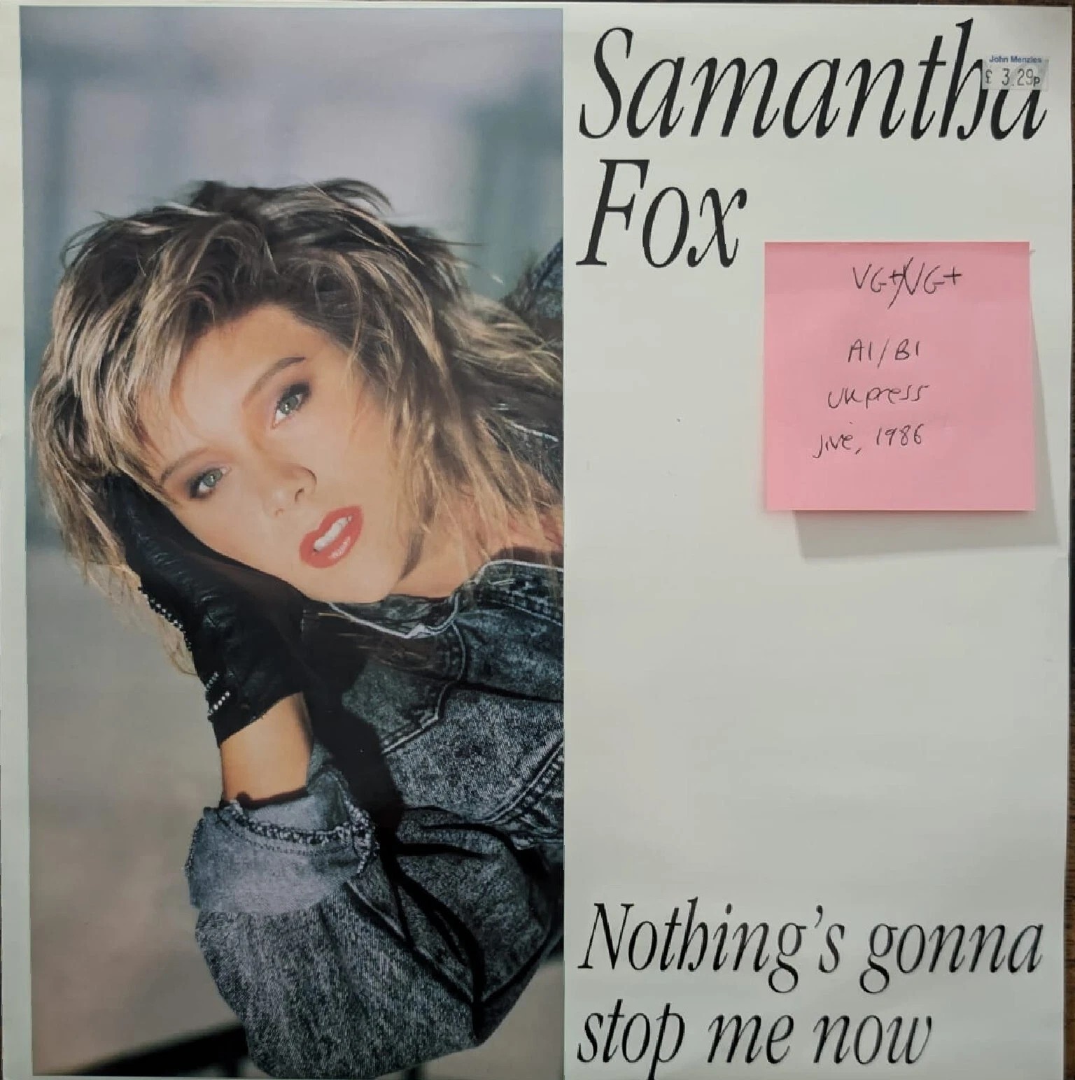 Samantha Fox Nothing's Gonna Stop Me Now Vinyl Record 12" VG+/VG+ FOXYT5 1987 sleeve Samantha Fox Nothing's Gonna Stop Me Now Vinyl Record 12" VG+/VG+ FOXYT5 1987 sleeve