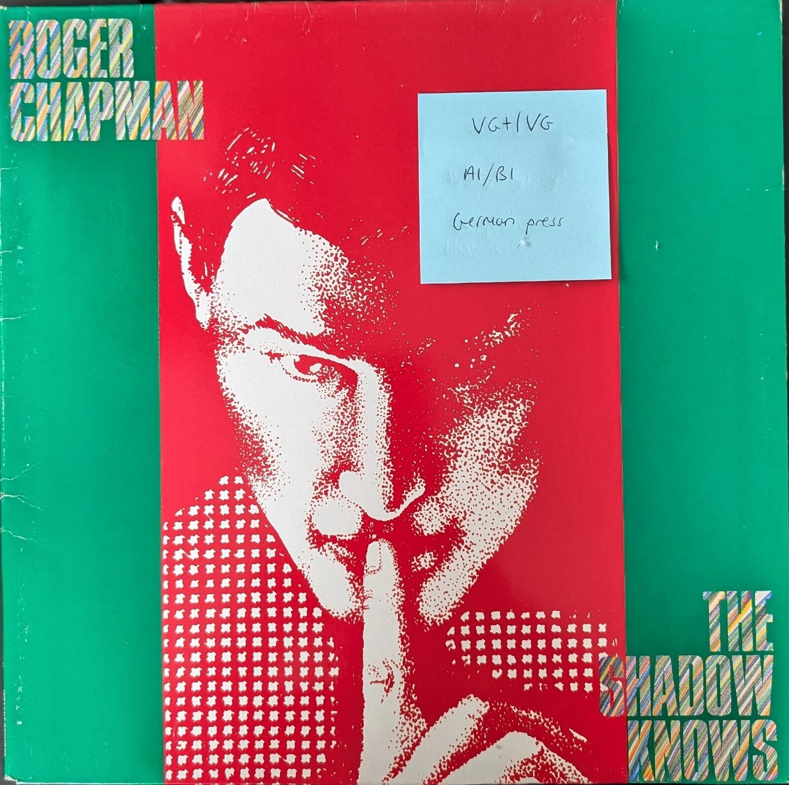 Roger Chapman The Shadow Knows Vinyl Record LP VG+/VG ZL70482 1982 1st Press sleeve Roger Chapman The Shadow Knows Vinyl Record LP VG+/VG ZL70482 1982 1st Press sleeve