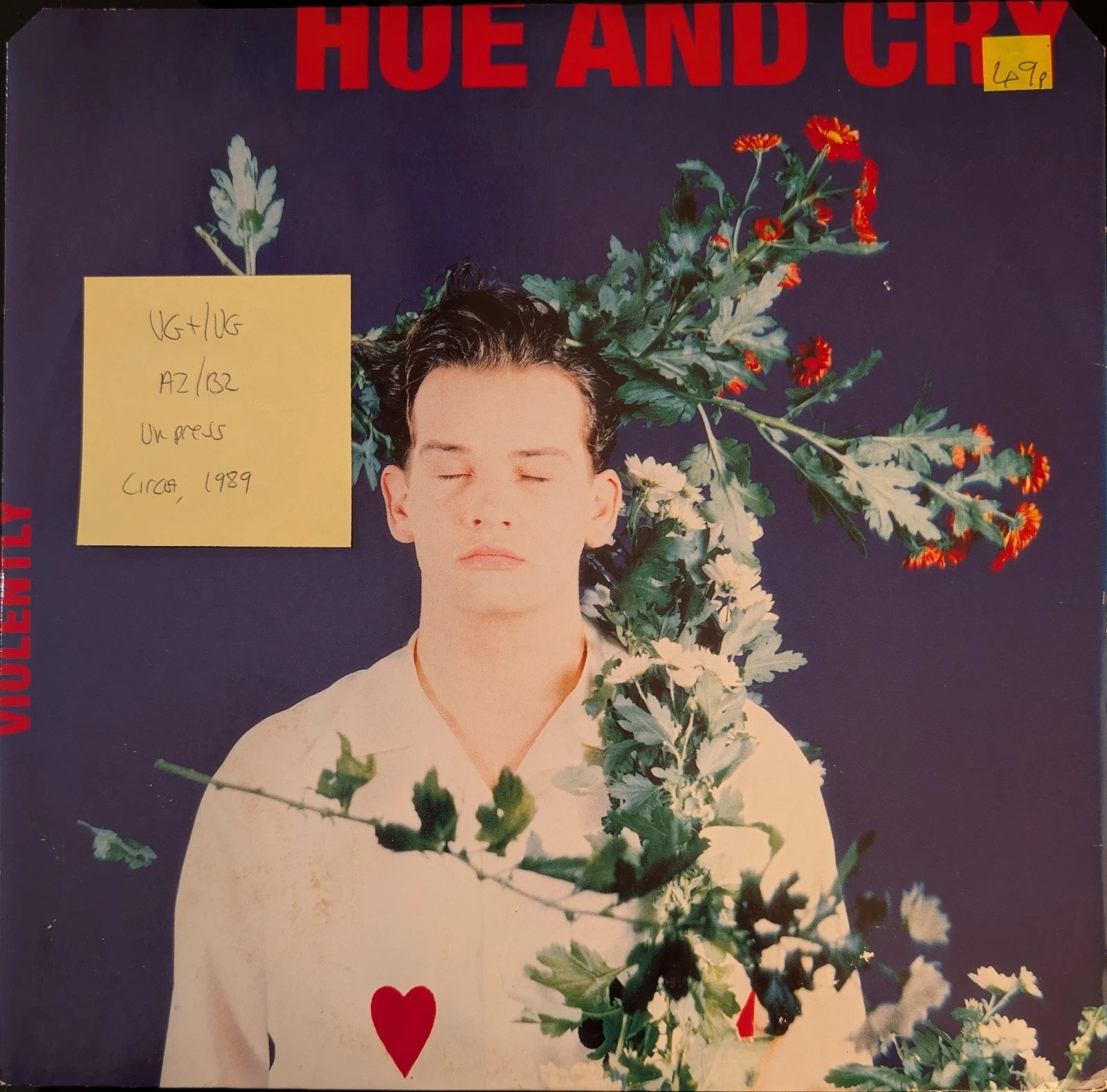 Hue & Cry Violently Vinyl Record 12" VG+/VG YRT29 1989 sleeve Hue & Cry Violently Vinyl Record 12" VG+/VG YRT29 1989 sleeve