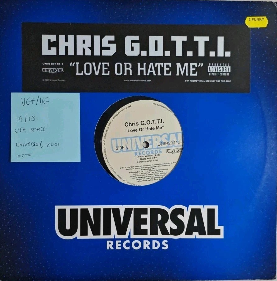 Chris G.O.T.T.I Love Or Hate Me Vinyl Record 12" VG+/VG UNIR204-12 sleeve Chris G.O.T.T.I Love Or Hate Me Vinyl Record 12" VG+/VG UNIR204-12 sleeve