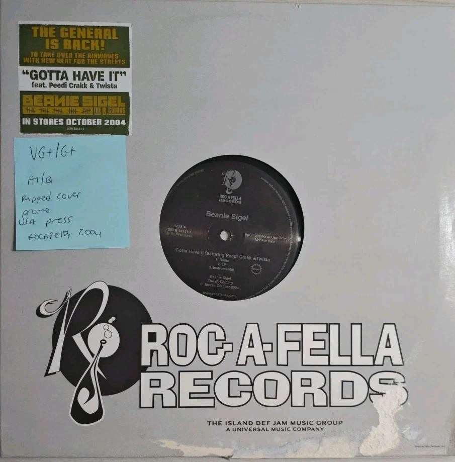Beanie Sigel Ft Peedi Crakk & Twista Gotta Have It Vinyl Record VG+/G+ DEFR16151 sleeve Beanie Sigel Ft Peedi Crakk & Twista Gotta Have It Vinyl Record VG+/G+ DEFR16151 sleeve