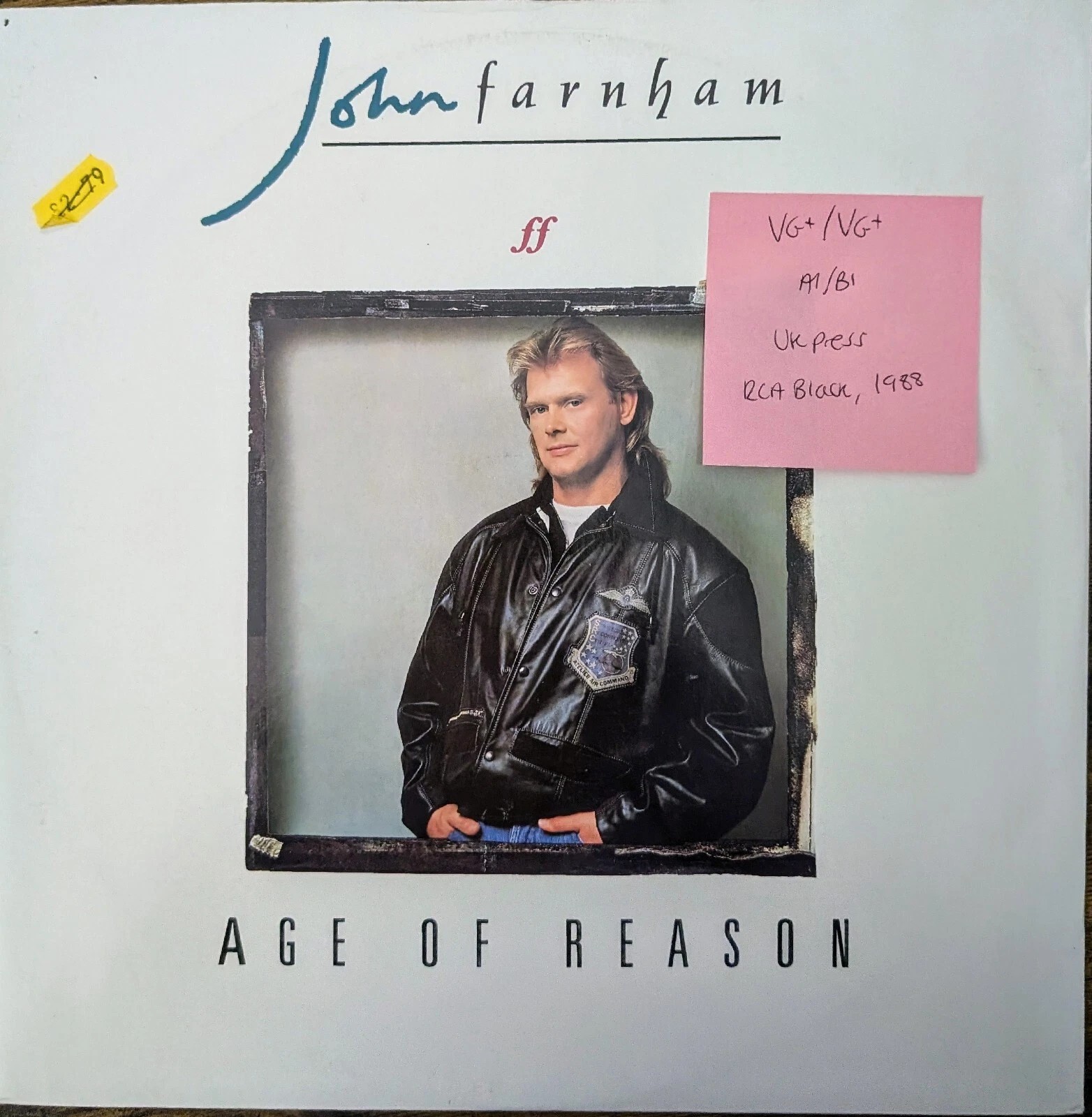 John Farnham Age Of Reason Vinyl Record 12" VG+/VG+ PT42168 1988 sleeve John Farnham Age Of Reason Vinyl Record 12" VG+/VG+ PT42168 1988 sleeve