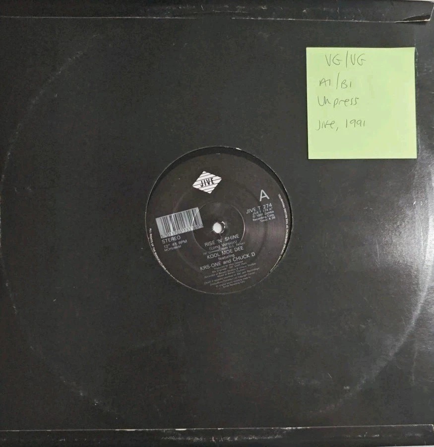 Kool Moe Dee Feat KRS-One & Chuck D Rise 'N' Shine Vinyl Record VG/VG JIVET274 sleeve Kool Moe Dee Feat KRS-One & Chuck D Rise 'N' Shine Vinyl Record VG/VG JIVET274 sleeve