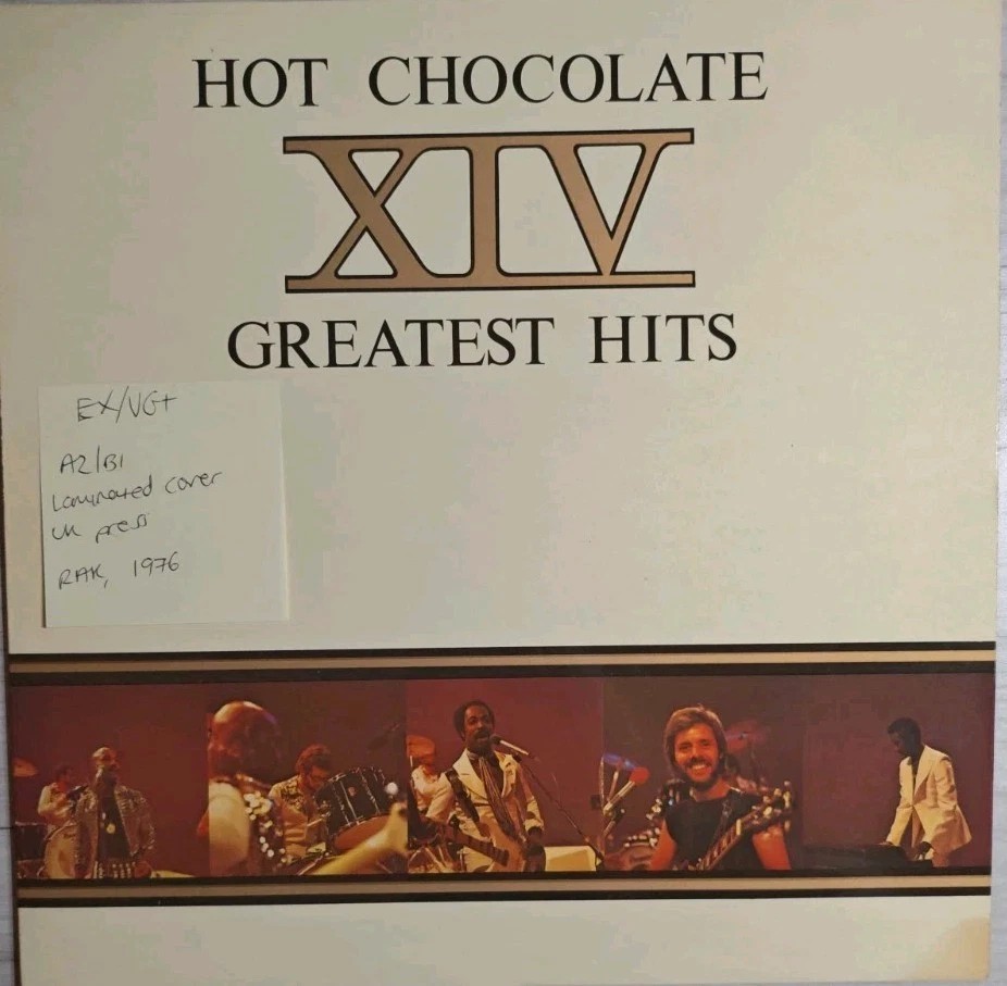 Hot Chocolate XIV Greatest Hits Vinyl Record LP EX/VG+ SRAK 524 1976 sleeve Hot Chocolate XIV Greatest Hits Vinyl Record LP EX/VG+ SRAK 524 1976 sleeve
