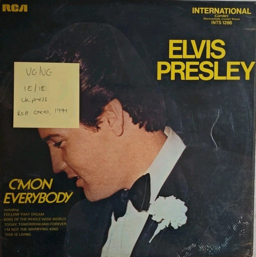 Elvis Presley C'mon Everybody Vinyl Record LP VG/VG INTS 1286 1971 sleeve Elvis Presley C'mon Everybody Vinyl Record LP VG/VG INTS 1286 1971 sleeve