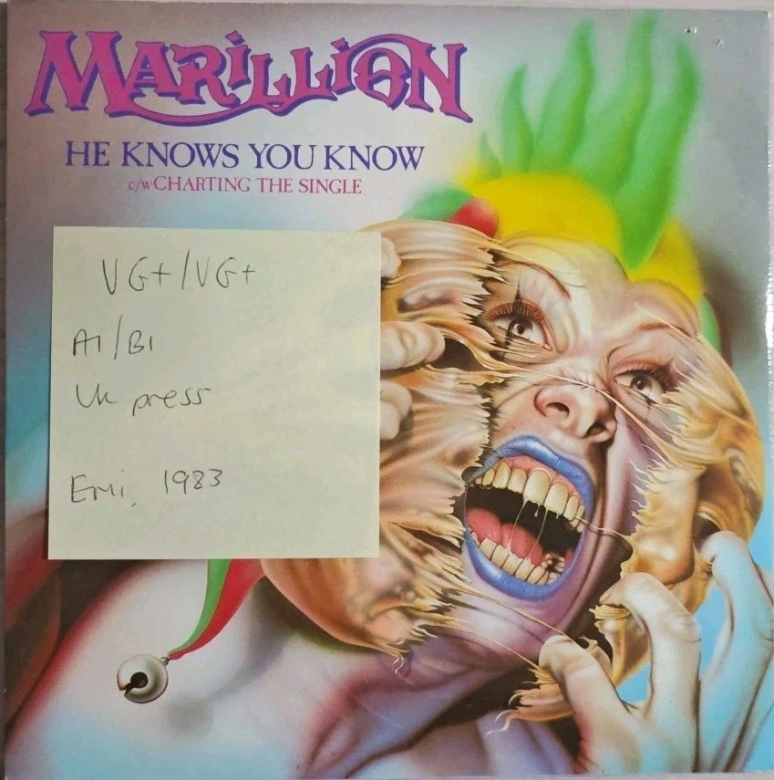 Marillion He Knows You Know Vinyl Record 7" VG+/VG+ EMI5362 1983 sleeve Marillion He Knows You Know Vinyl Record 7" VG+/VG+ EMI5362 1983 sleeve