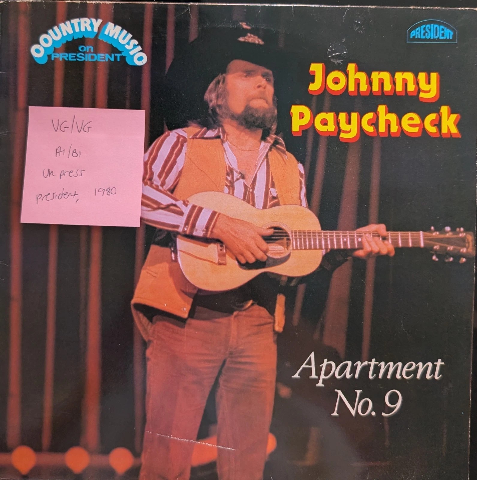Johnny Paycheck Apartment No. 9 Vinyl Record LP VG/VG PRC100 1980 sleeve Johnny Paycheck Apartment No. 9 Vinyl Record LP VG/VG PRC100 1980 sleeve