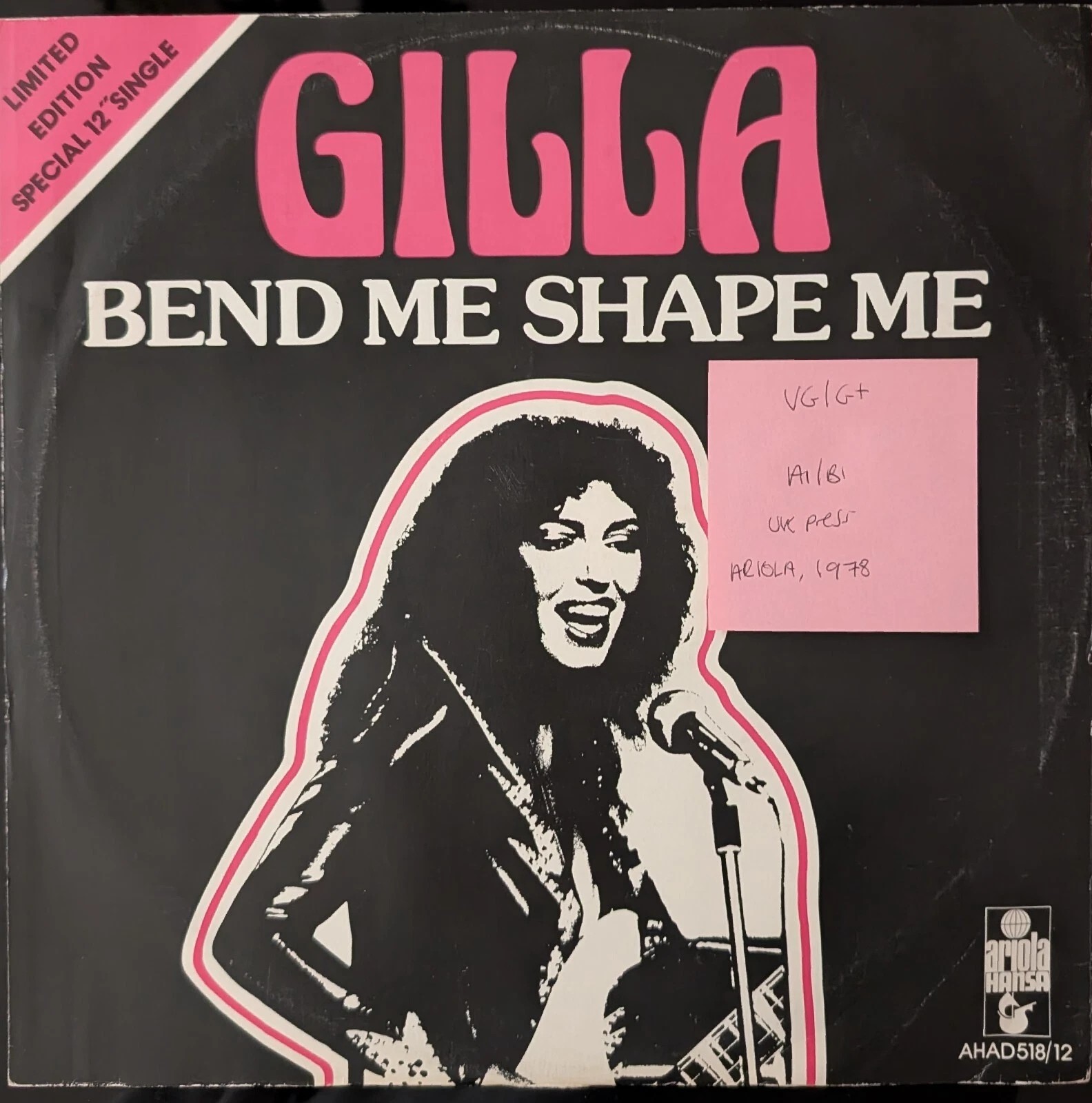 Gilla Bend Me Shape Me Vinyl Record 12" VG/G+ AHAD518/12 1978 sleeve Gilla Bend Me Shape Me Vinyl Record 12" VG/G+ AHAD518/12 1978 sleeve