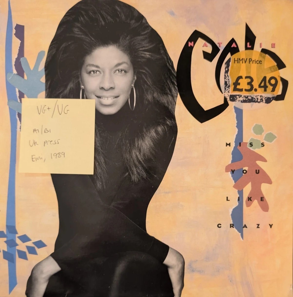Natalie Cole Miss You Like Crazy Vinyl Record 12" VG+/VG 12MT63 1989 vinyl record sleeve Natalie Cole Miss You Like Crazy Vinyl Record 12" VG+/VG 12MT63 1989 vinyl record sleeve