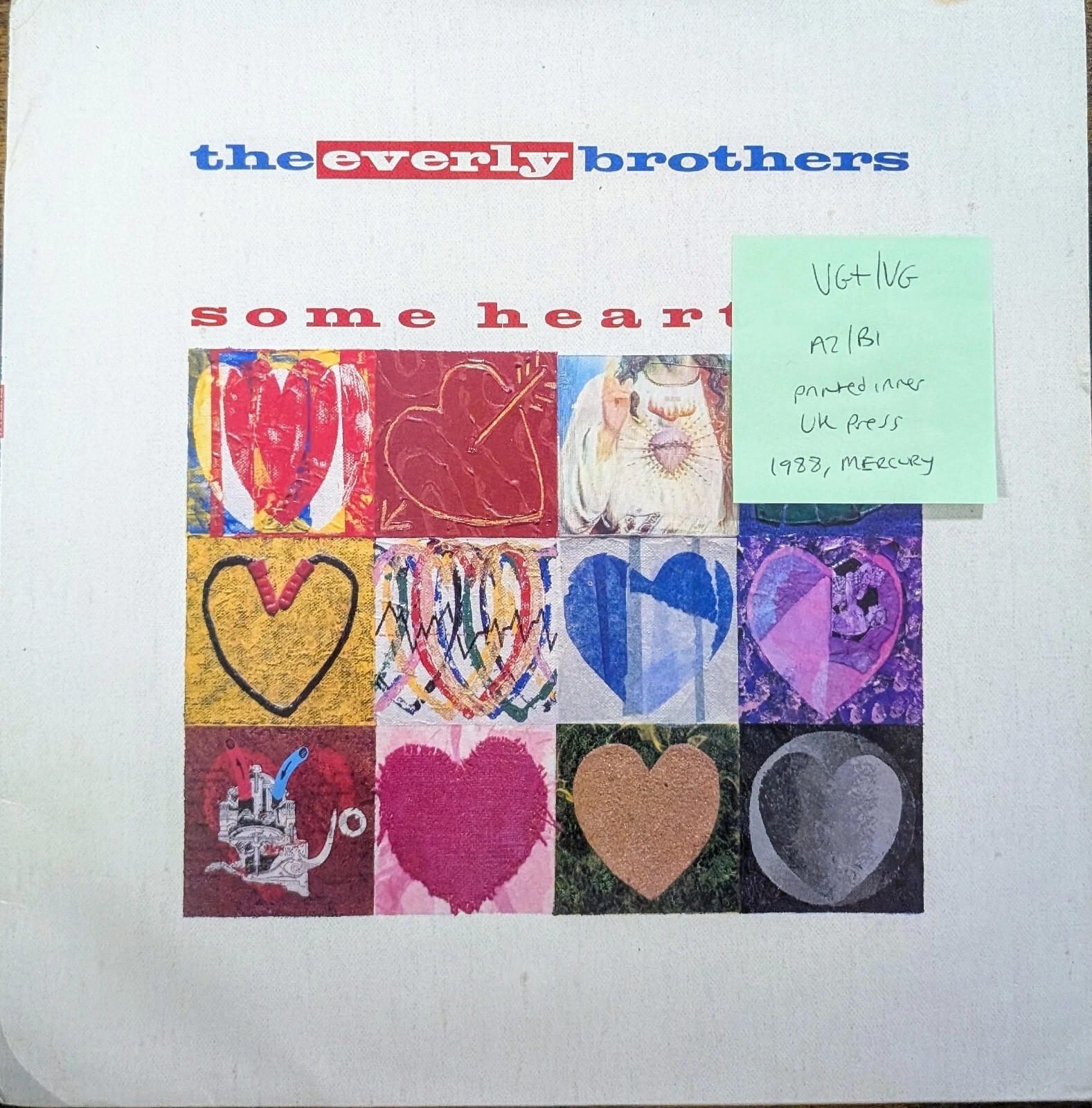 The Everly Brothers Some Hearts Vinyl Record LP VG+/VG 832520 1988 sleeve The Everly Brothers Some Hearts Vinyl Record LP VG+/VG 832520 1988 sleeve