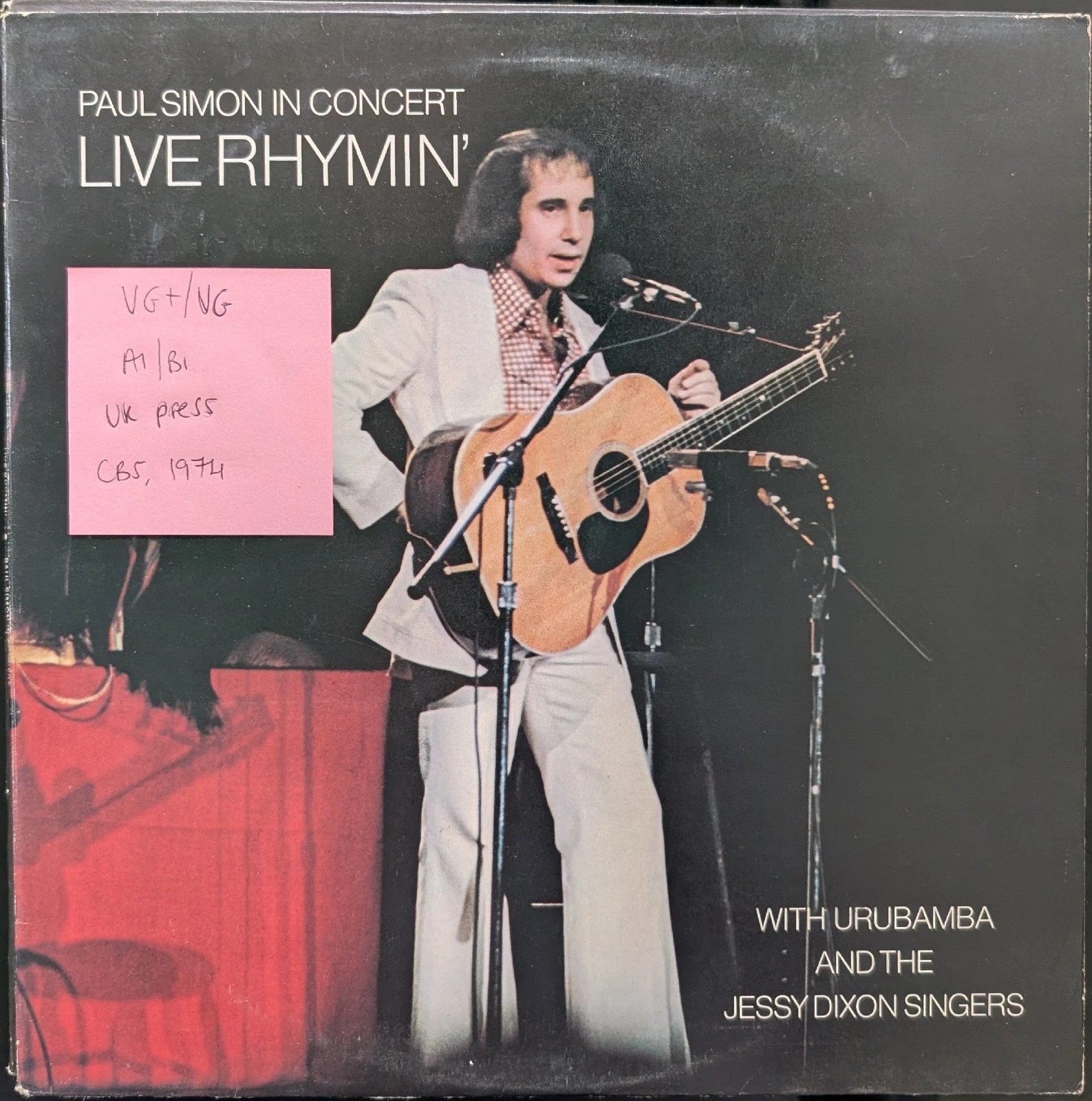 Paul Simon In Concert Live Rhymin' Vinyl Record LP VG+/VG CBS69059 1974 sleeve Paul Simon In Concert Live Rhymin' Vinyl Record LP VG+/VG CBS69059 1974 sleeve