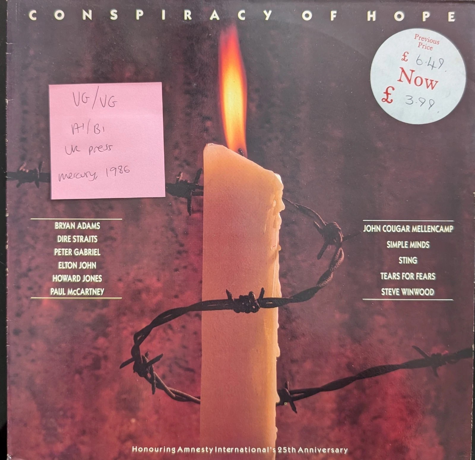 Various Conspiracy Of Hope Vinyl Record LP VG/VG MERH 99 1986 sleeve Various Conspiracy Of Hope Vinyl Record LP VG/VG MERH 99 1986 sleeve