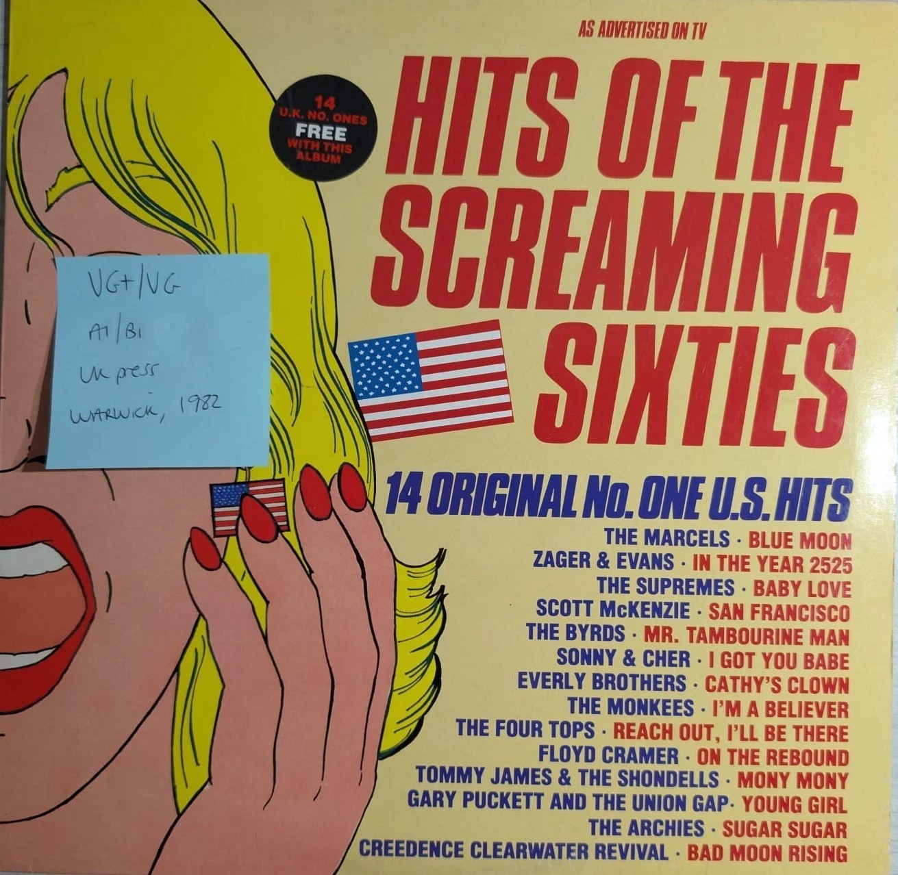 Various Hits Of The Screaming Sixties Vinyl Record LP VG+/VG WW 5125 1982 sleeve Various Hits Of The Screaming Sixties Vinyl Record LP VG+/VG WW 5125 1982 sleeve