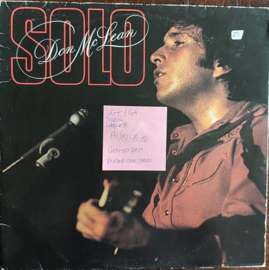 Don McLean Solo Vinyl Record VG+/G+ UAS30015 1976 1st Press sleeve Don McLean Solo Vinyl Record VG+/G+ UAS30015 1976 1st Press sleeve