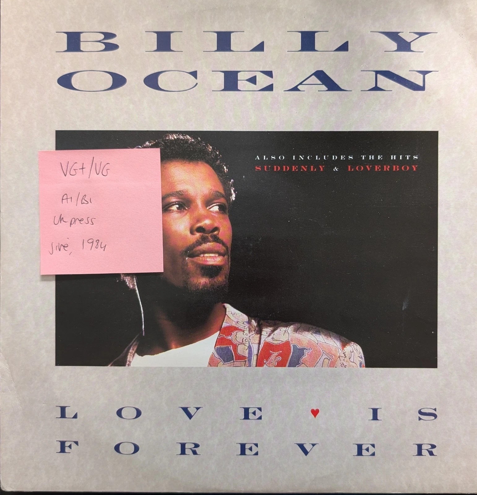 Billy Ocean Love Is Forever Vinyl Record 12" VG+/VG JIVET134 1984 sleeve Billy Ocean Love Is Forever Vinyl Record 12" VG+/VG JIVET134 1984 sleeve