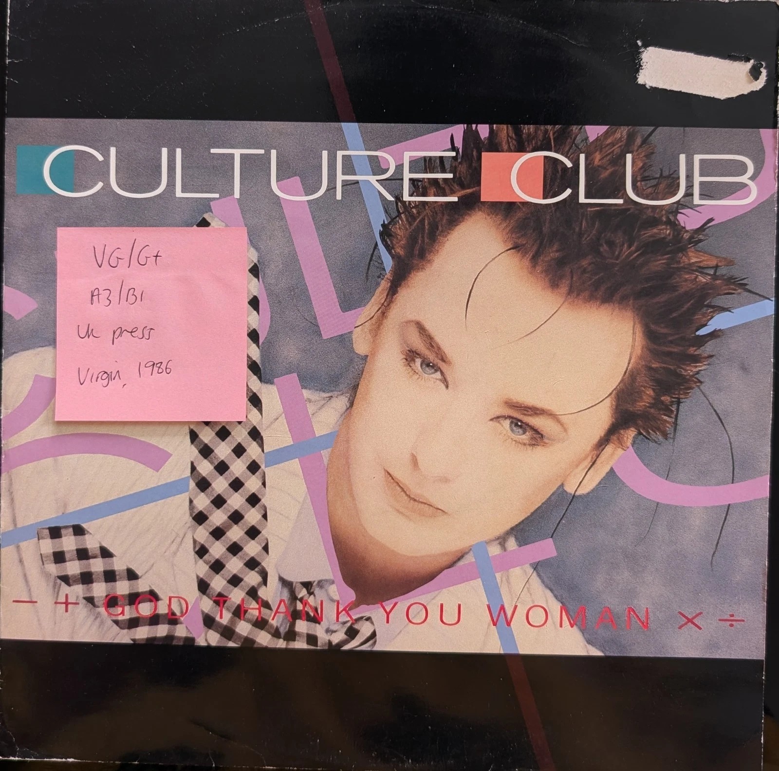 Culture Club God Thank You Woman Vinyl Record 12" VG/G+ VS861-12 1986 sleeve Culture Club God Thank You Woman Vinyl Record 12" VG/G+ VS861-12 1986 sleeve