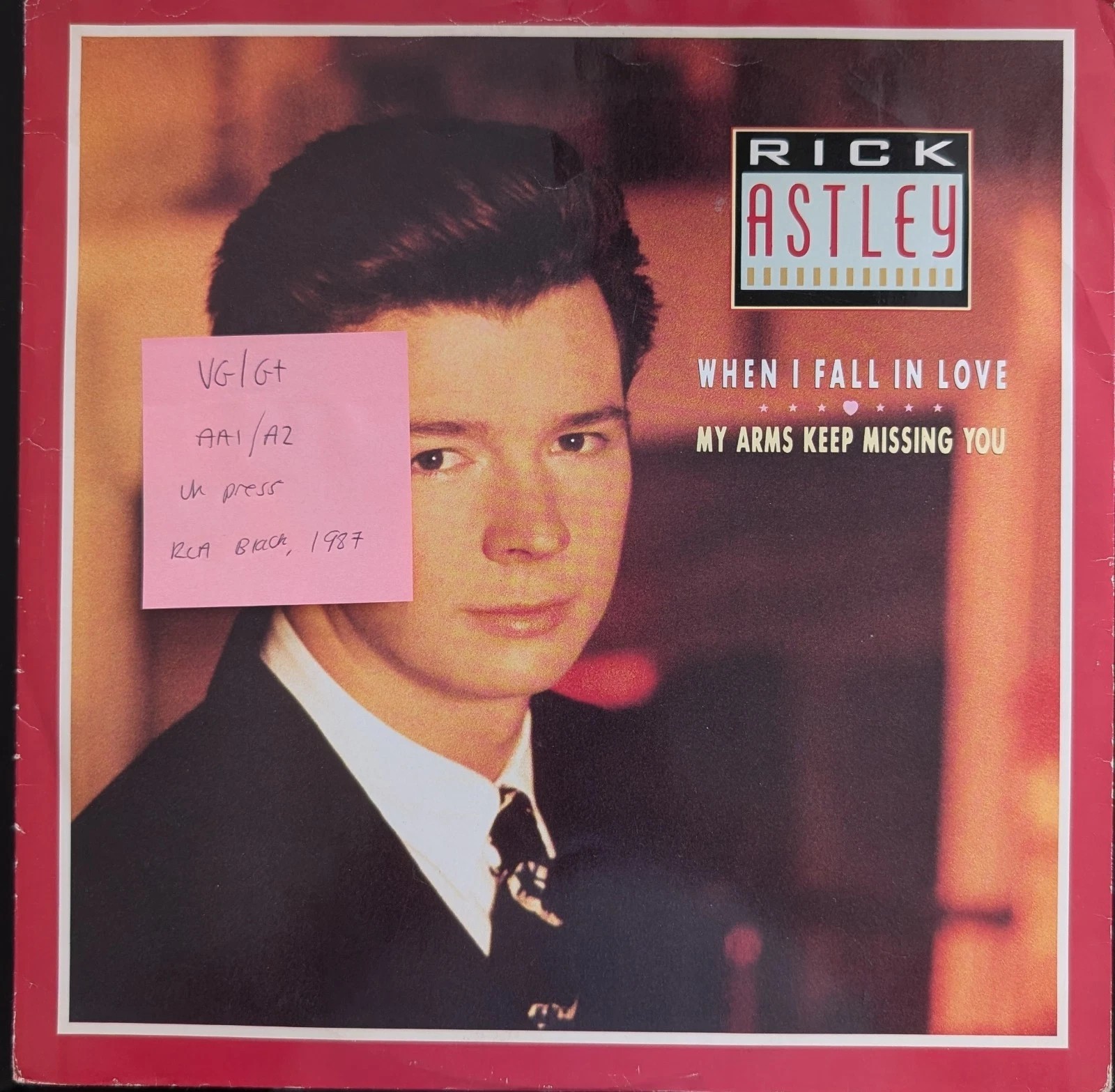 Rick Astley When I Fall In Love Vinyl Record 12" VG/G+ PT41684 1987 sleeve Rick Astley When I Fall In Love Vinyl Record 12" VG/G+ PT41684 1987 sleeve