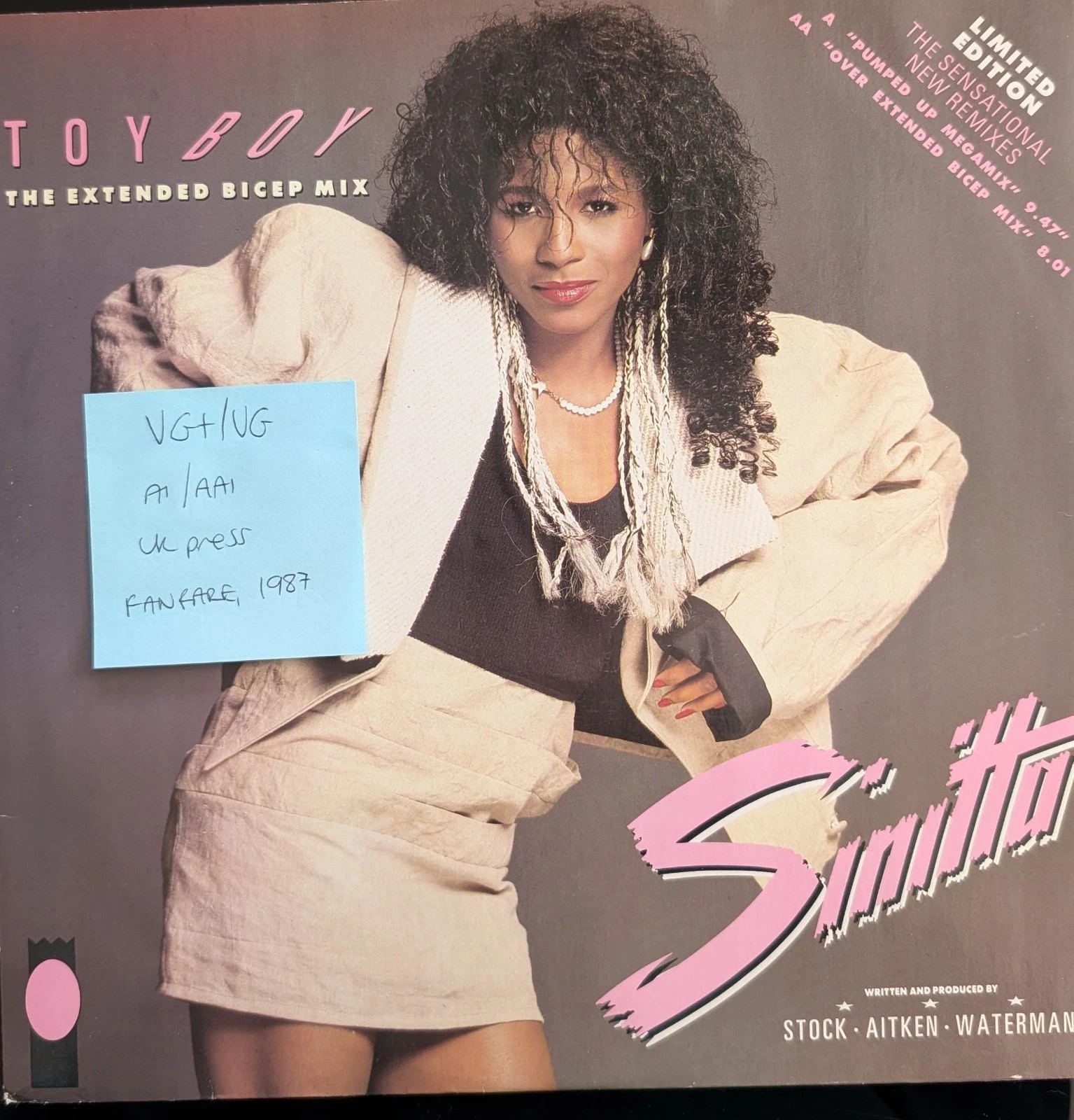 Sinitta Toy Boy Fanfare Vinyl Record VG+/VG 2 FAN 12 1987 sleeve Sinitta Toy Boy Fanfare Vinyl Record VG+/VG 2 FAN 12 1987 sleeve