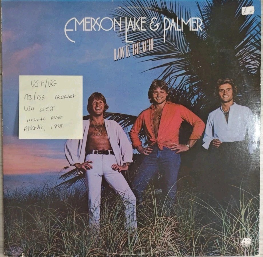 Emerson Lake & Palmer Love Beach Vinyl Record LP VG+/VG SD 19211 1978 sleeve Emerson Lake & Palmer Love Beach Vinyl Record LP VG+/VG SD 19211 1978 sleeve
