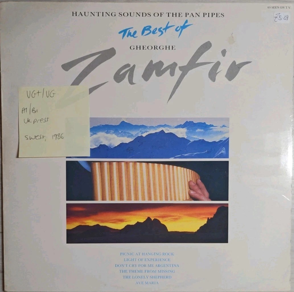 Gheorghe Zamfir Haunting Sounds Of The Pan Pipes Vinyl Record VG+/VG WEF3 1986 sleeve Gheorghe Zamfir Haunting Sounds Of The Pan Pipes Vinyl Record VG+/VG WEF3 1986 sleeve